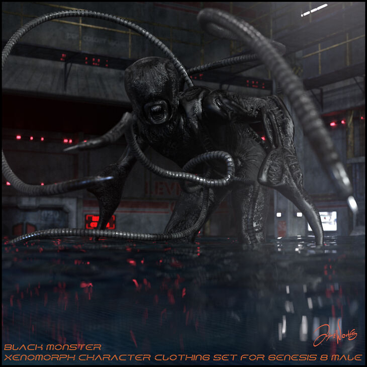 Black Monster Xenomorph Character and Clothing for Genesis 8 Male
